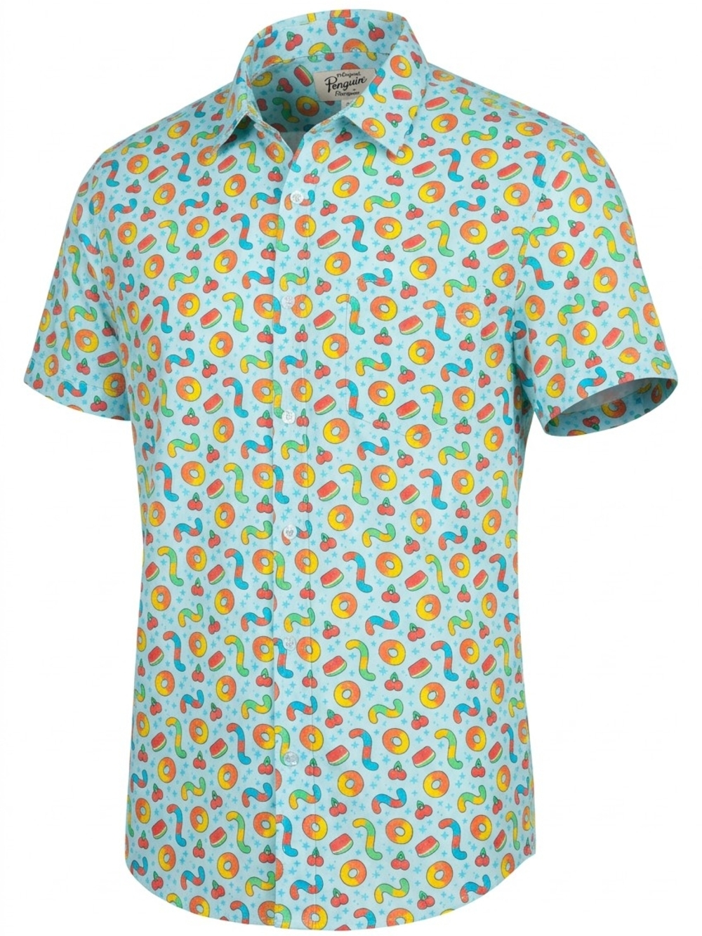 Crowlines Oiginal Penguin Aqua Short Sleeve ButtonDown Multicolor Fruit Print XL